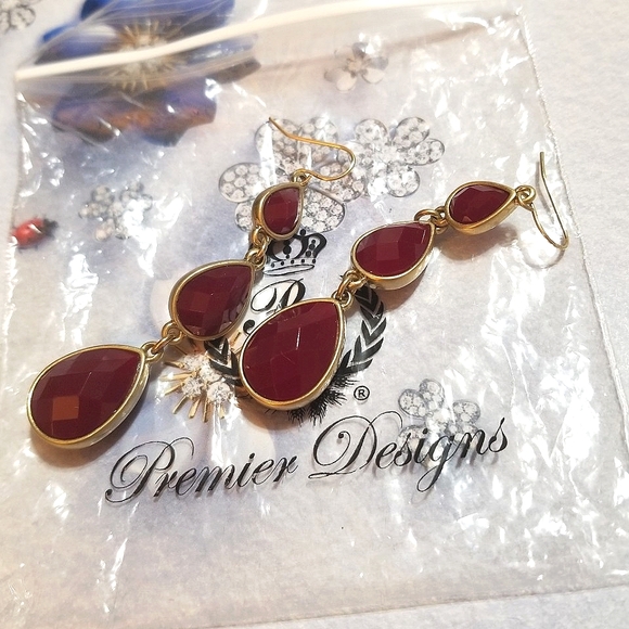 Premier Designs Jewelry - NEW Premier Designs Long Ruby Red Dangle Earrings
